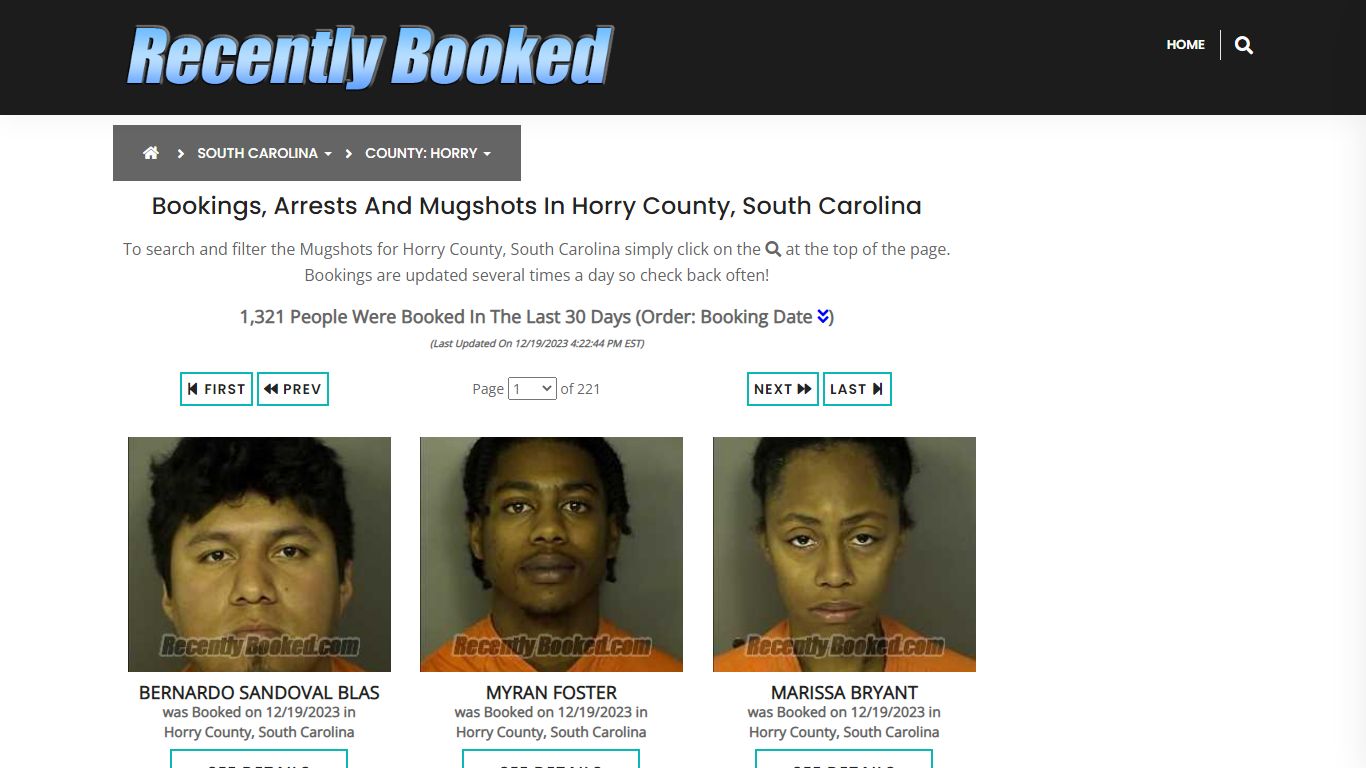 Bookings, Arrests and Mugshots in Horry County, South Carolina